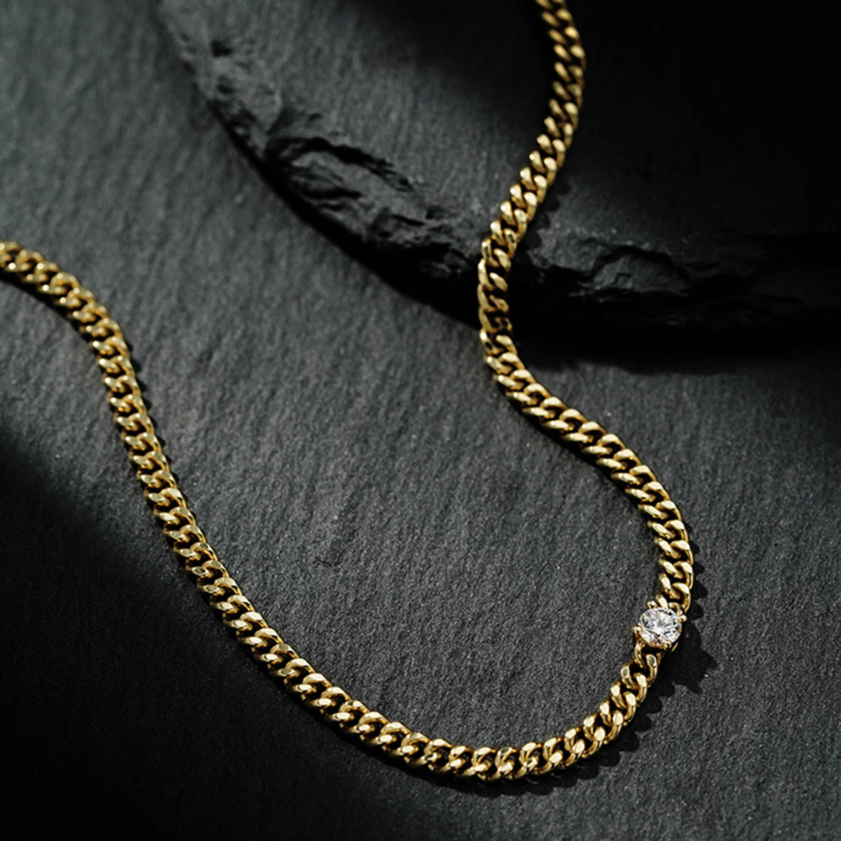 Diamond-Accent Cuban Link Chain - 18K Gold