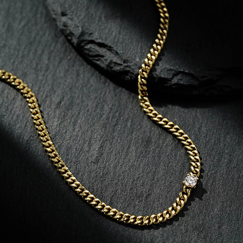 Diamond-Accent Cuban Link Chain - 18K Gold